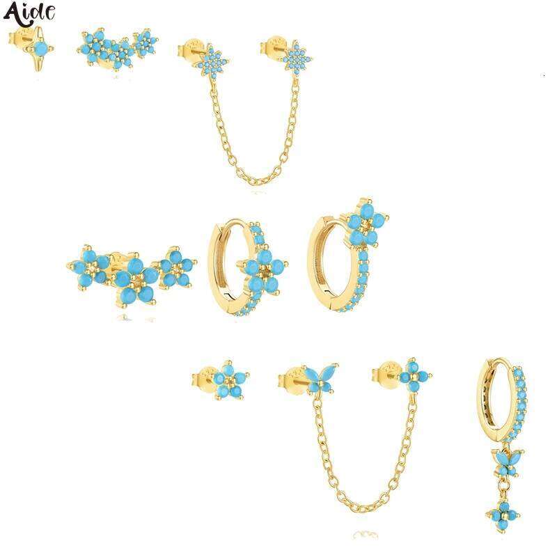 Aide 3pcs 4pcs Black Zirconia Pave Huggie For Women Gorgeous Wedding Party Jewelry Turquoise Hoop Earrings Set