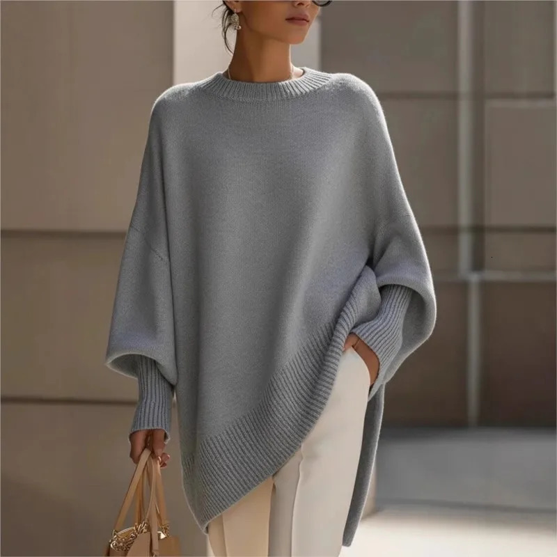 Ladies Batwing Sleeve Knitted Sweater Shoulder Casual Style Autumn Winter Outerwear Irregular Shaped Knitwear Coat 251231