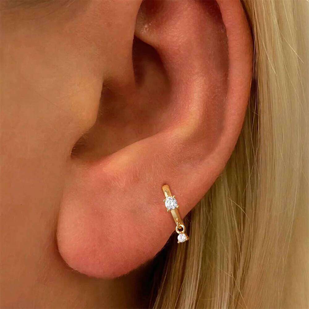 Aide 1pc 925 Sterling Silver Zircon Flower Hoop Small Gold Color Circle Hoops Huggie Piercing Earring Trendy Jewelry
