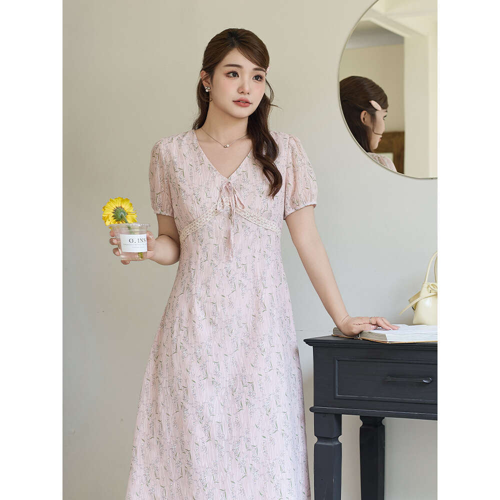 Elegant V Neck Lace Floral Off Shoulder For Plus Size Women Loose Fit Slimming Mid Length Dress Women S Luxury Clothing