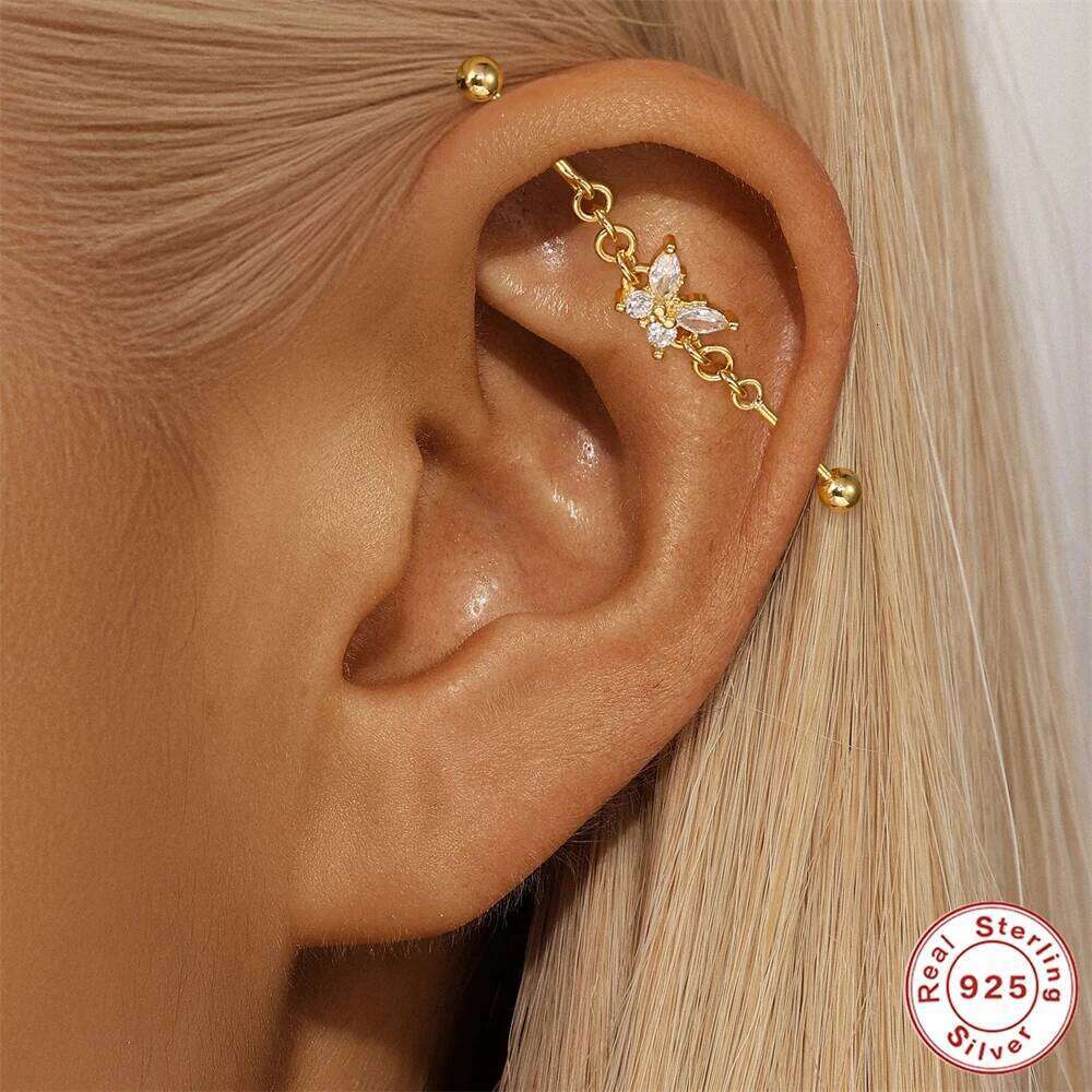 Aide 925 Sterling Silver Dangling Piercing Barbell Star Earring Tragus Cartilage Fine Jewelry DIY Industrial Rings