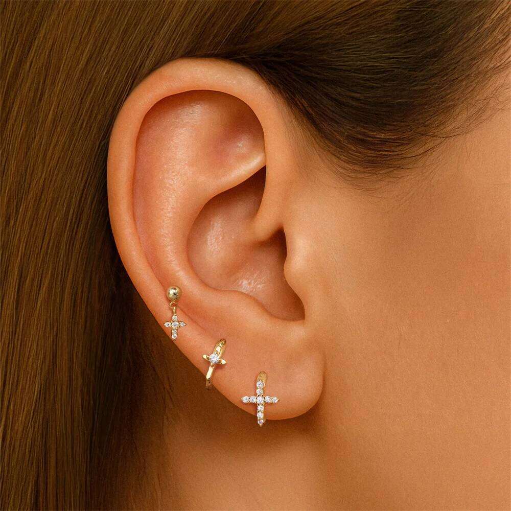 Aide 925 Sterling Silver 3-Piece Set Zircon Earrings Fashionable And Simple Butterfly CZ Ear Nail Women Personalized Jewelry