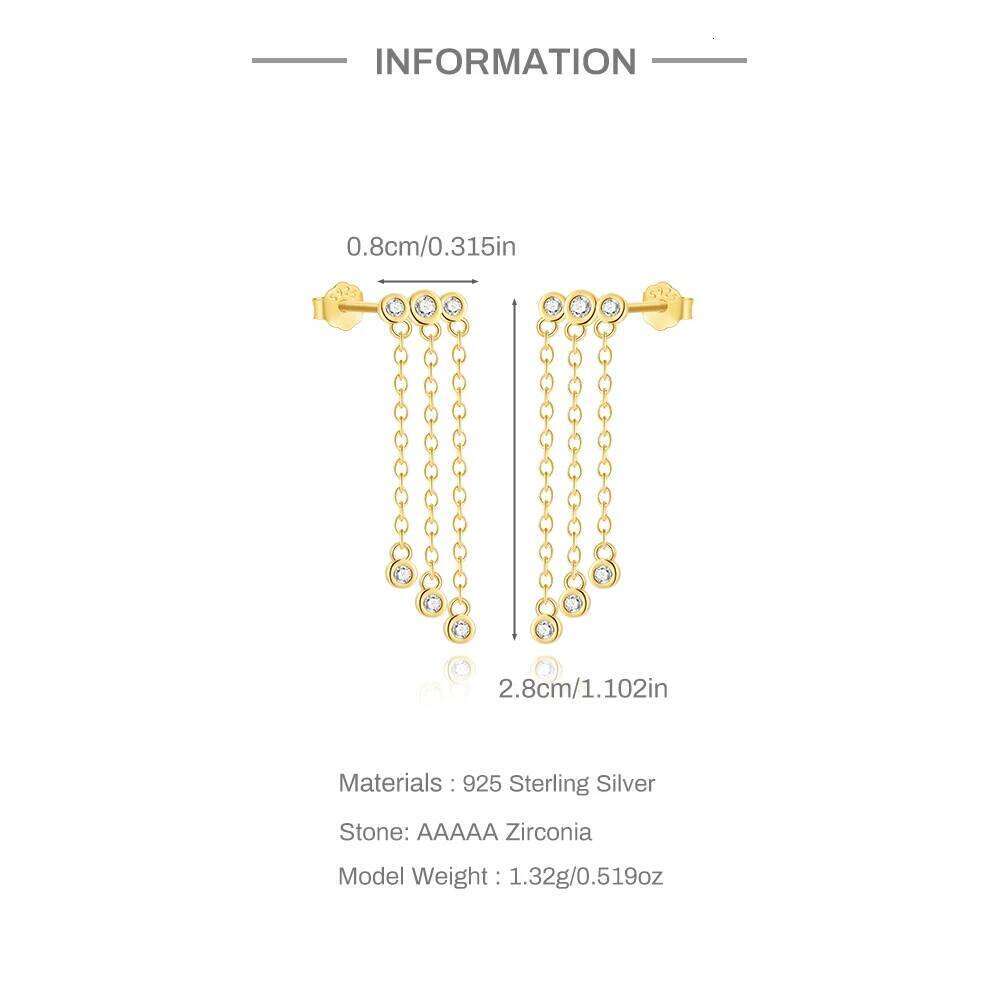 Aide Long Chain Tassel Drop Earrings For Women 925 Sterling Silver Ins Minimalism Zircon Drangle Earring Fine Jewelry Wife Gift
