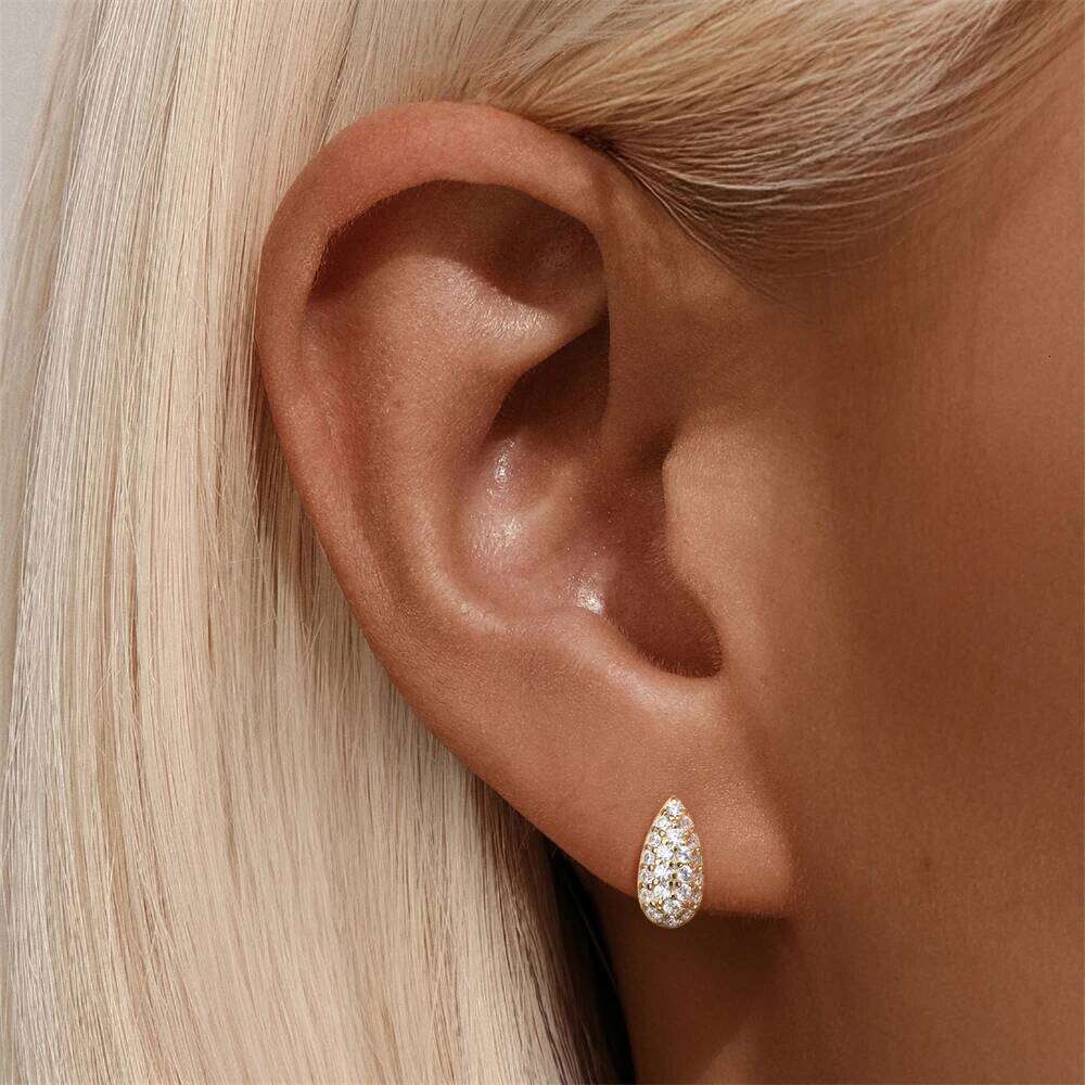 Aide 925 Sterling Silver Minimalist Water Droplet Stud Earrings for Women Vintage Full Zircon Ear Jewelry Wedding New Year Gift