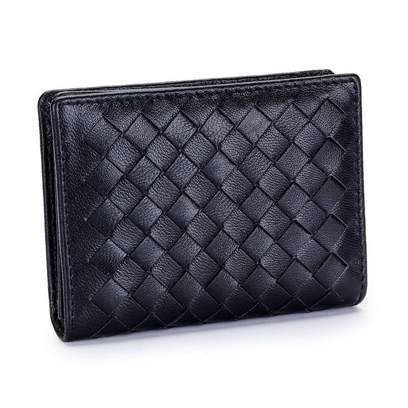 Wholesale Sheepskin Woven New Business Holder Women Genuine Leather Multi-Function Bag Men Card Clip Simple Coin Purse