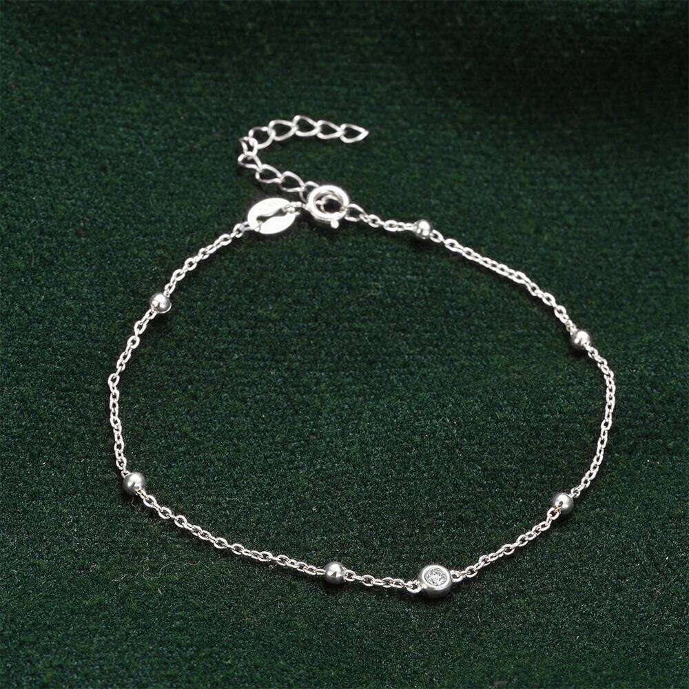 Aide Ball Bead Chain Bracelet For Women, 18k Gold Plated 925 Silver Thin Link Layered Hand Wristband Christmas Gift Jewel