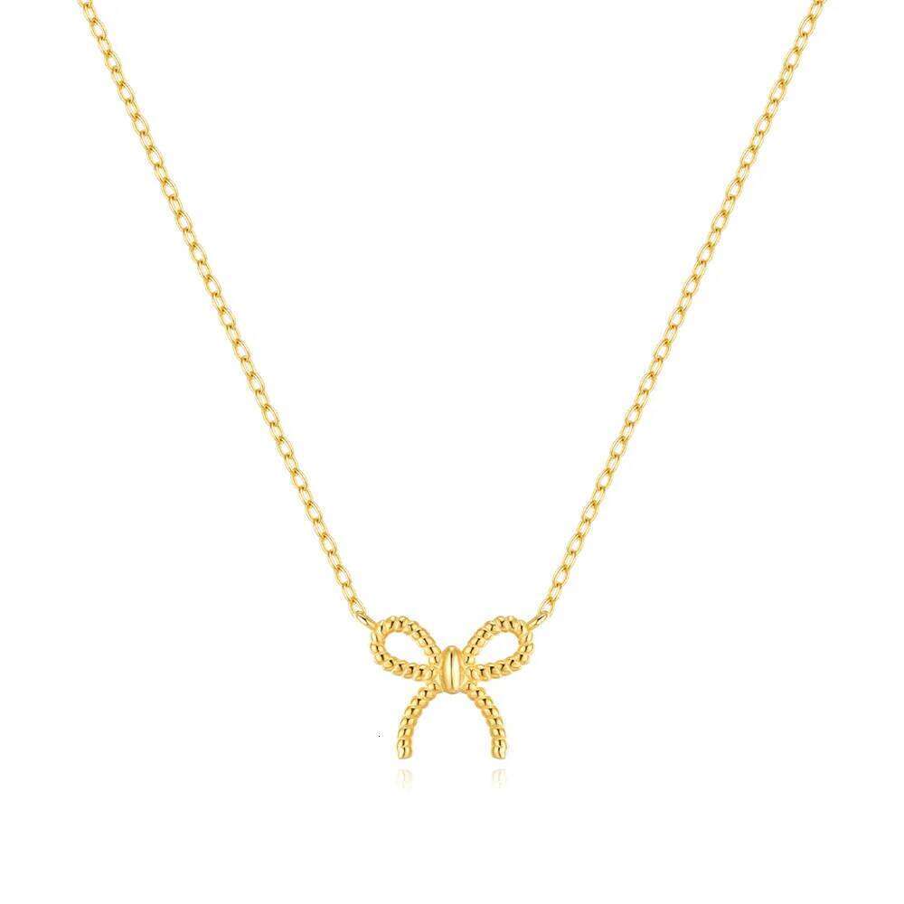 Aide 925 Sterling Silver Delicate Gold Color Bowknot Pendant Necklaces For Women Unique Design Fine Handmade Jewelry Gifts