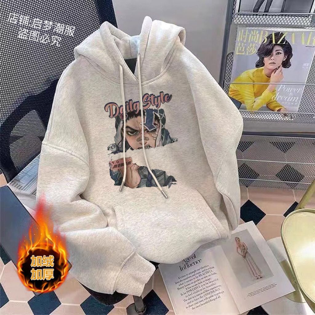 Hoodie Pure Cotton Niche Fleece Thickened Printed Hooded Jacket Autumn Winter American Style New Top Trendy Brand Couple Loose Fit