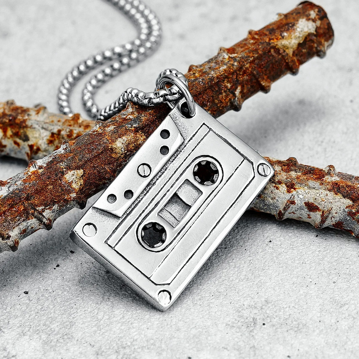 Retro Cassette Tape Necklace Stainless Steel Men Pendant Chain Vintage Hip Hop Rap Music Party for Friend Jewelry Gift 251230
