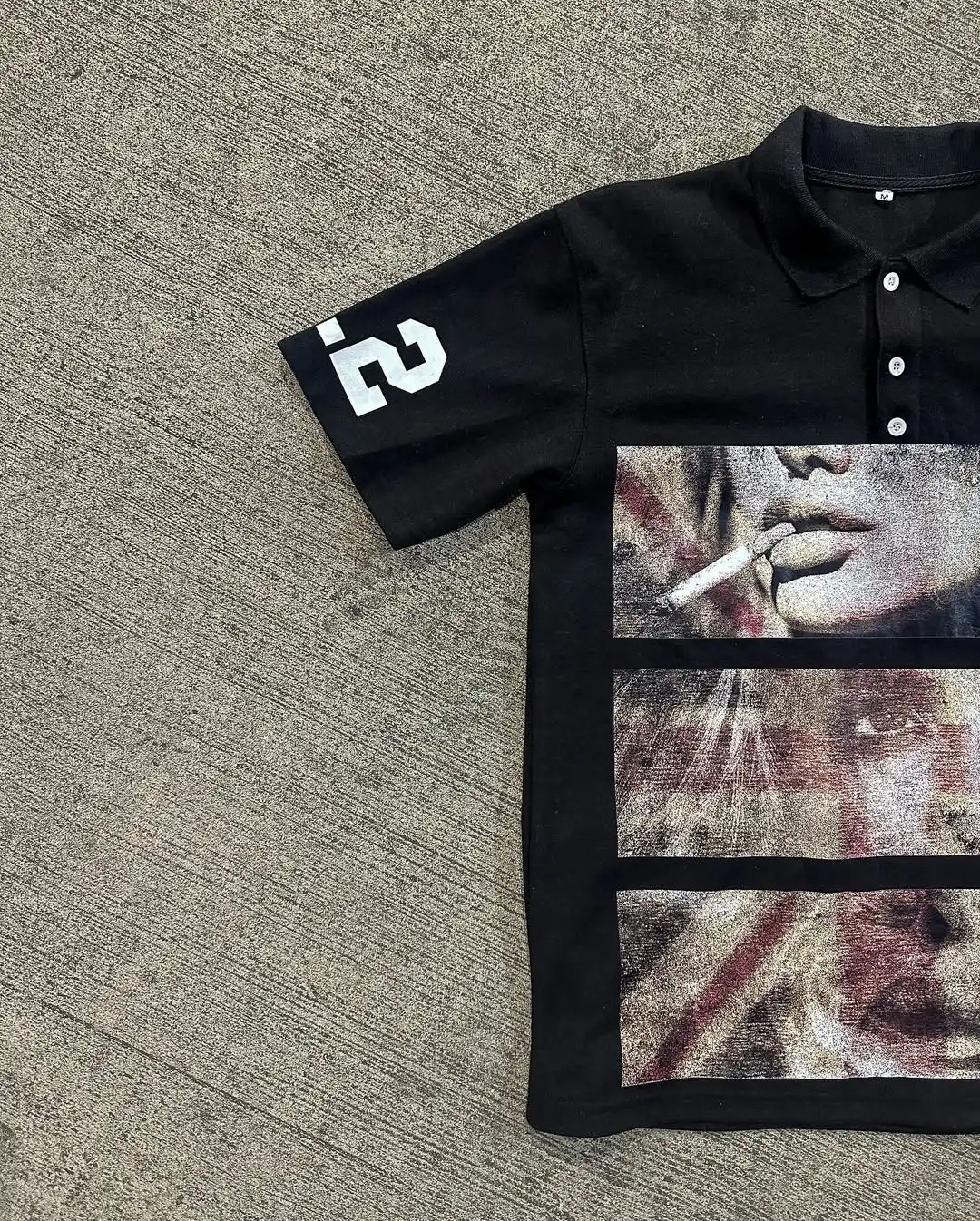 Comic Split-screen Retro Grainy Pattern Printed T-shirt Trend Street Hip-hop Y2K Black Polo Shirt Men Summer Versatile Tops 251230