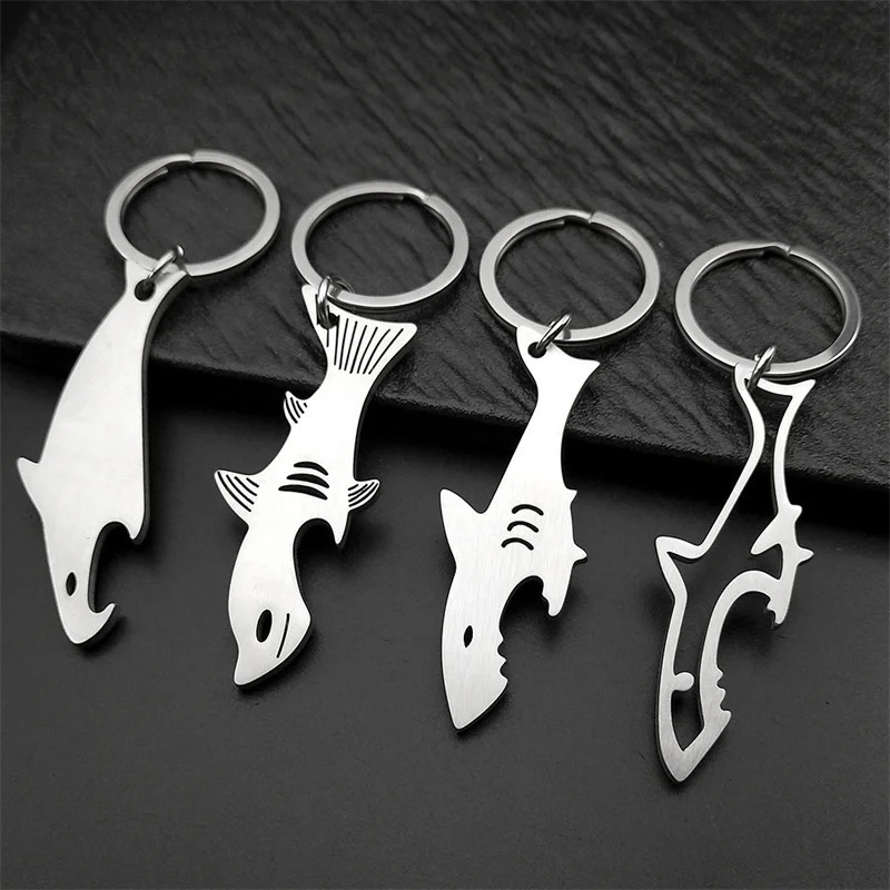 n Shark Beer Bottle Opener Keyring For Women Men Stainless Steel Silver Color Fish Summer Keyholder Jewelry Gifts 251230