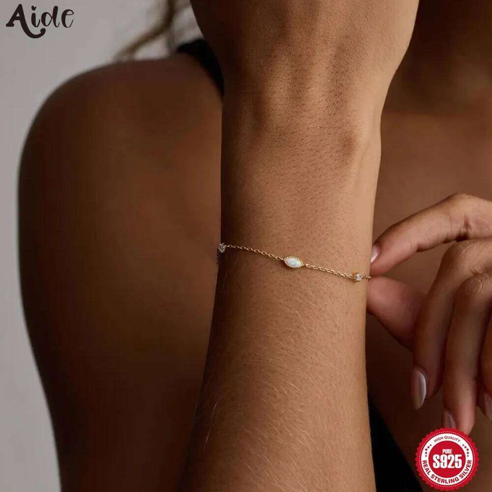 Aide S925 Sterling Silver with Marquise Opal & Zircon Dainty Layering Chain Bracelet for Women Fashion Jewelry