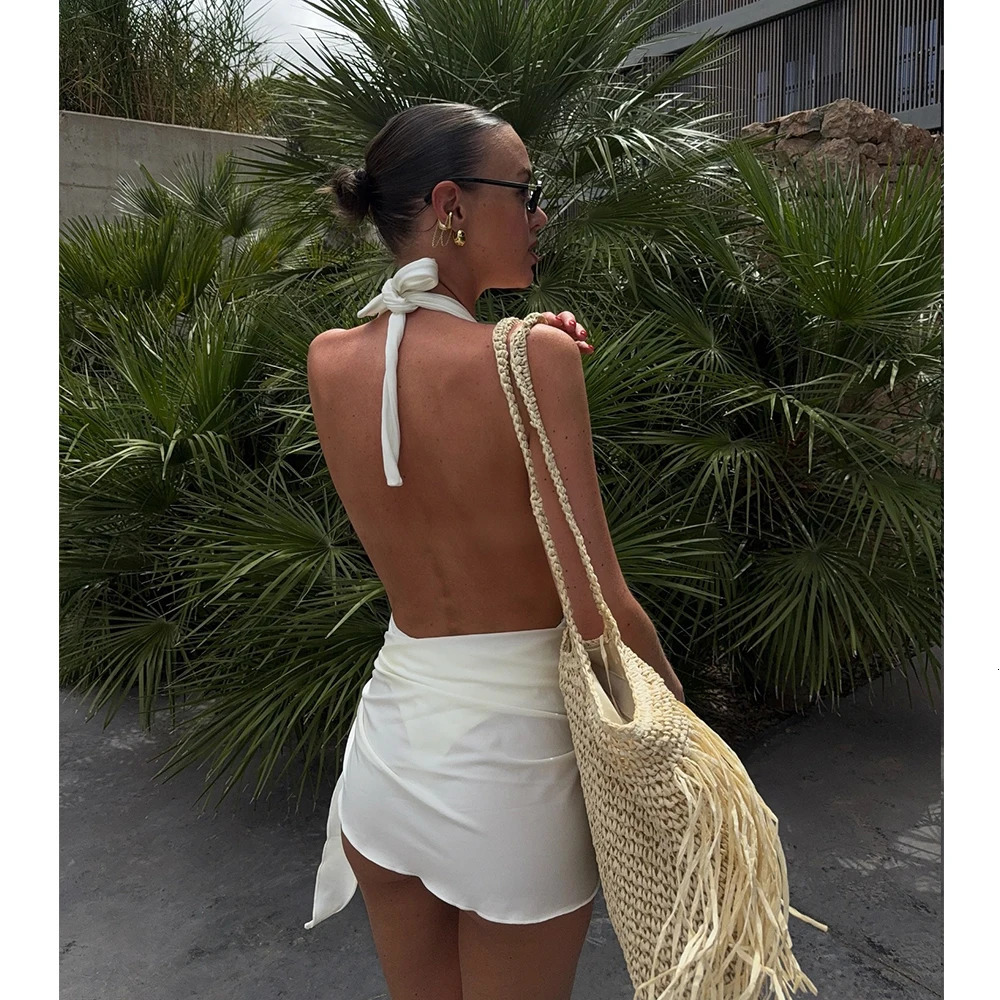 Two Pieces Micro Bikini Sexy Swimsuit Women Halter Swimwear Biquini Female Solid Bodysuit Bathing Suits Sarong Mini Skirt 251231