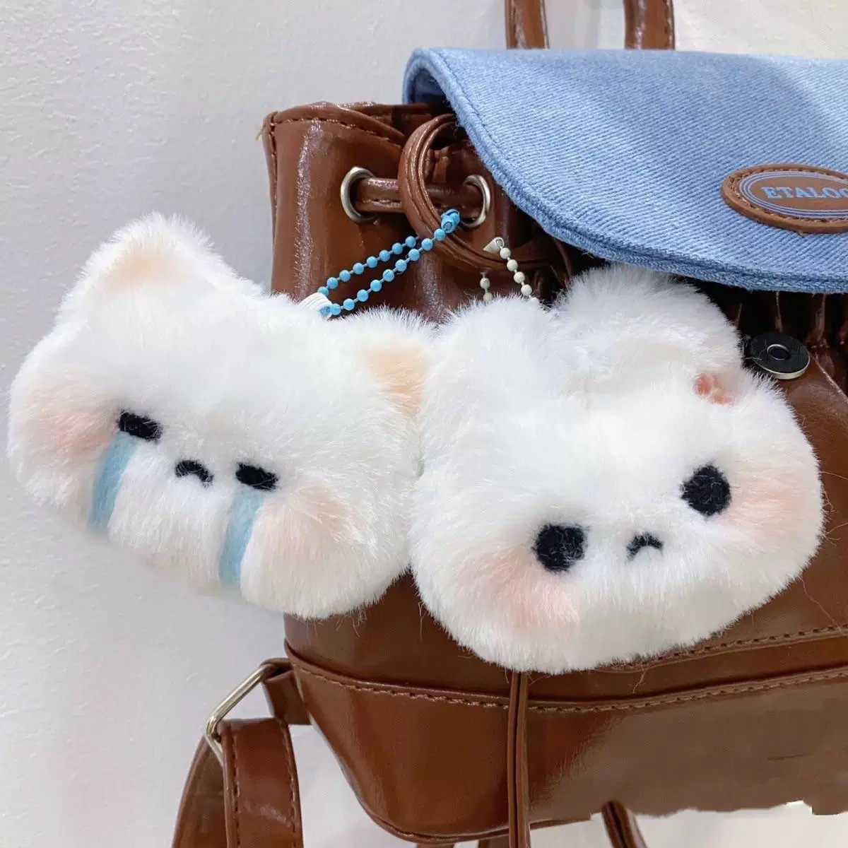 Cute Headphones Kitten Couple Keychain Mini Crying Cat Doll Plush Keyring Cartoon Bag Pendant Charms Backpack Decoration