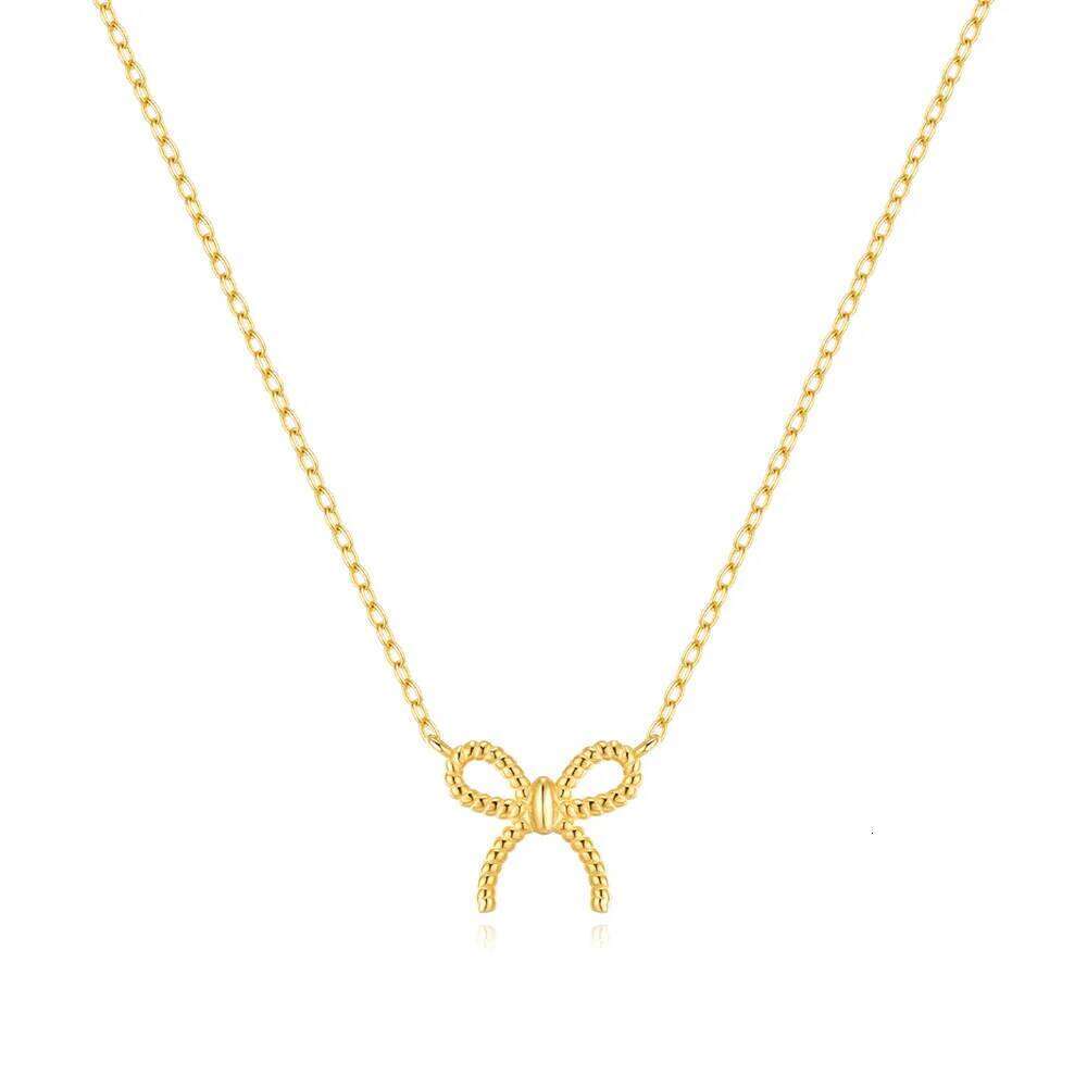 Aide 925 Sterling Silver Delicate Gold Color Bowknot Pendant Necklaces For Women Unique Design Fine Handmade Jewelry Gifts