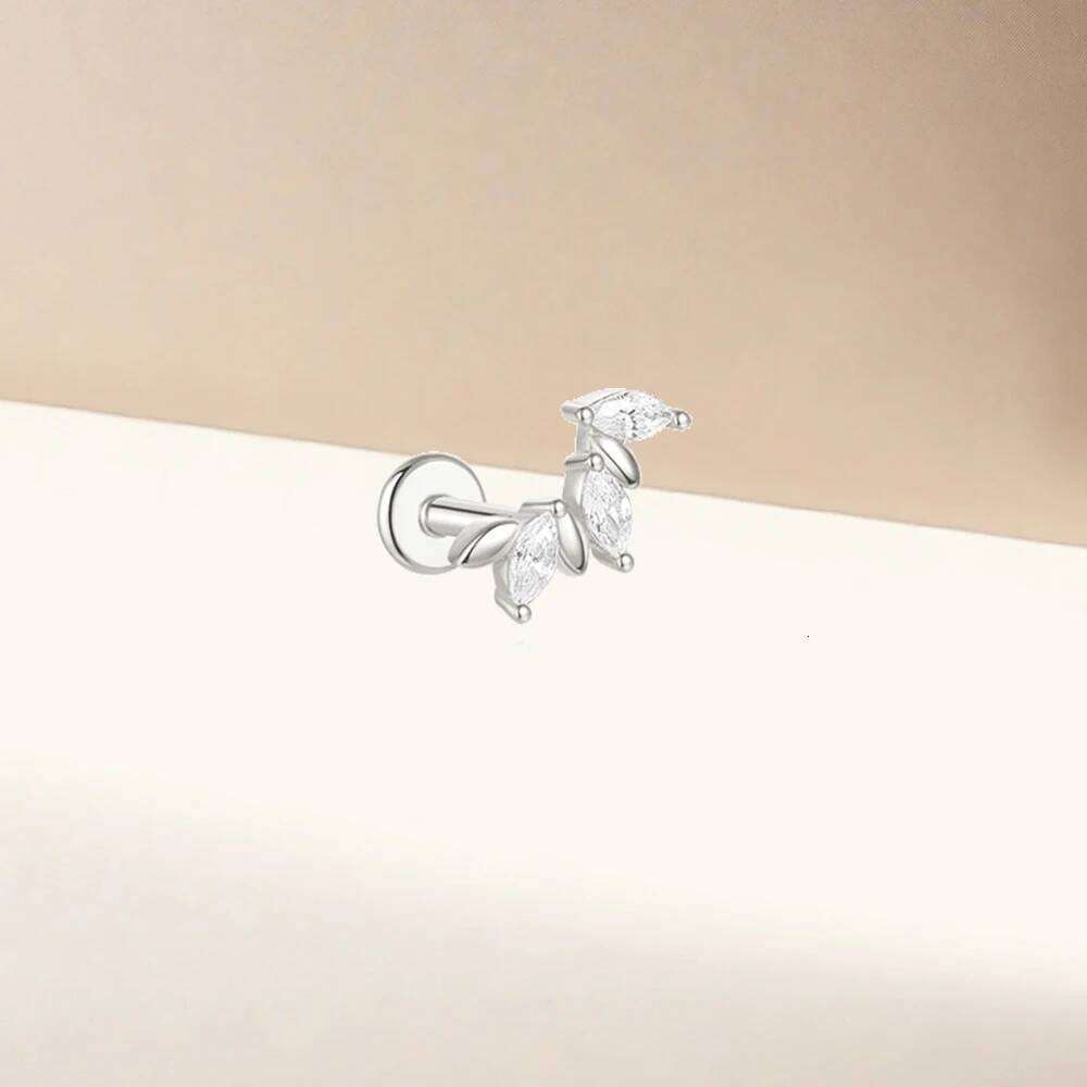 Aide 925 Sterling Silver 1PC Horse Eye Zircon Flat Head Cartilage Piercing Stud Earring For Women Claasic Opal Ear Bone Studs