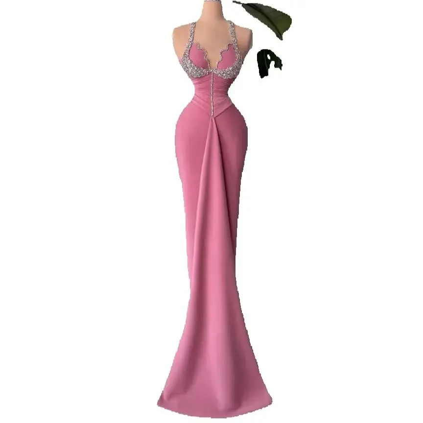 Vintage Halter Beaded Evening Dresses Glitter Sleeveless Mermaid Prom Dress Customized Floor Length Party Gown