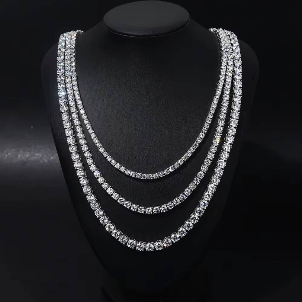 4mm Wholesale Custom Chain Tennis Necklace 925 Sterling Silver GRA Moissanite Lab Diamond Hip Hop Tennis Necklace for Men