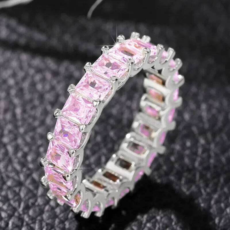 Huitan Crystal/Pink CZ Promise Rings Women Simple Stylish Finger-ring Wedding Engagement Bands Fashion Versatile Lady Jewelry