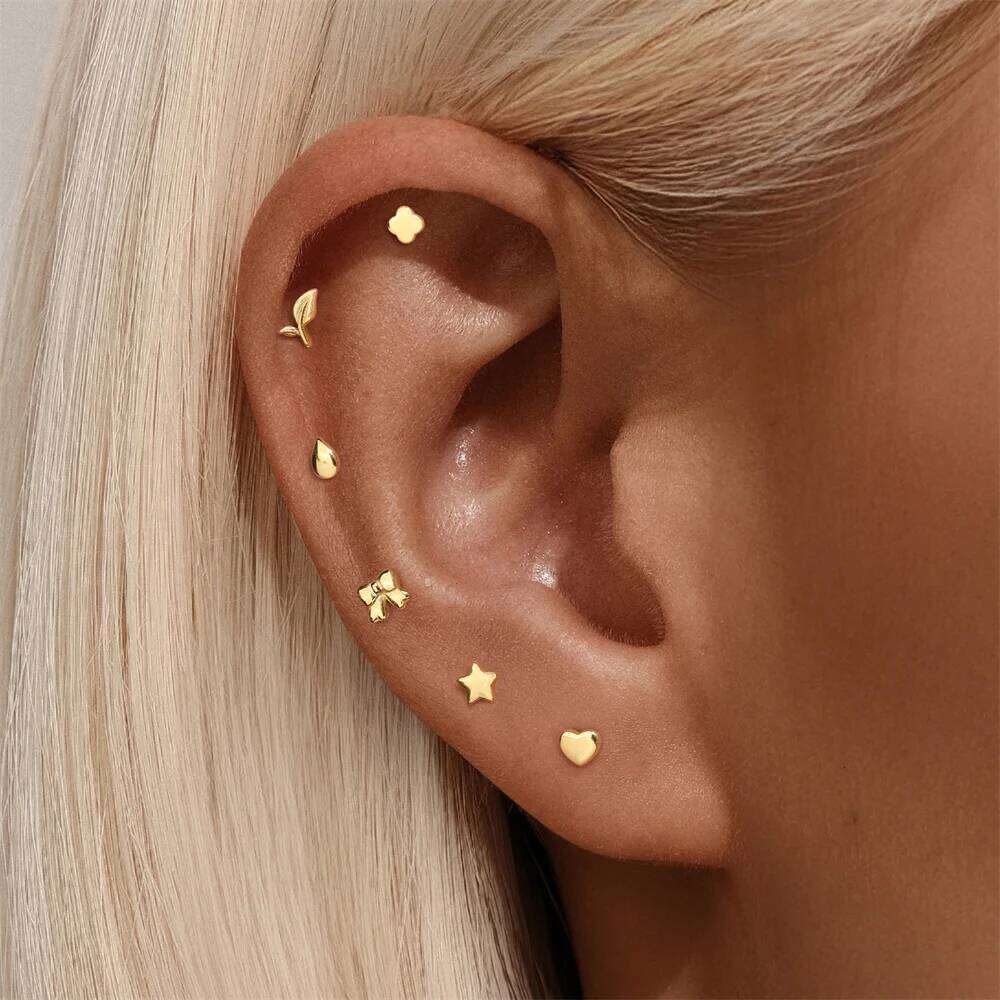 Aide 925 Sterling Silver Small Zircon Xmas Earrings For Women Piercing Gold Minimalist Daily Jewelry Y2K Party Gift