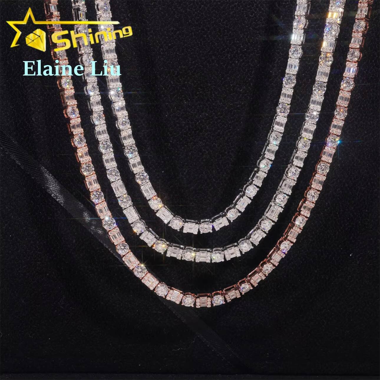 5MM Iced Out Lad Diamond Hip Hop Jewelry VVS Moissanite Tennis Necklace Men Sterling Silver 925 Tennis Chain Bracelet