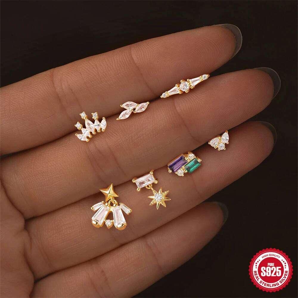 Aide 1PC Flower Tassel Crown Leaf Flat Head Piercing 925 Sterling Silver For Women Ins Minimalism Earring Pendientes