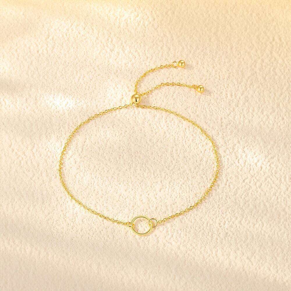 Aide 925 Sterling Silver Geometric Circle Pull Out Adjustable Chain Bracelet For Women High Quality Elegant K Gold Fine Jewelry
