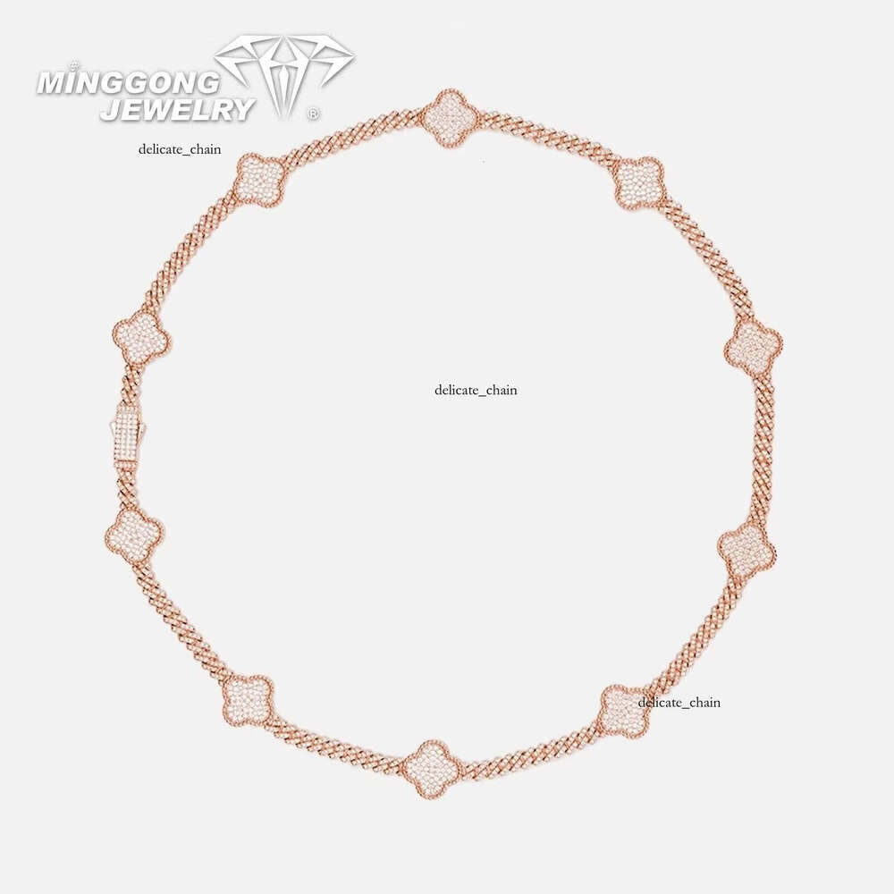 Factory Custom S925 VVS Moissanite Four-Leaf Clover Necklace Light Luxury Cuban Chain for Men and Women Passes Diamond Test Hiphop Style