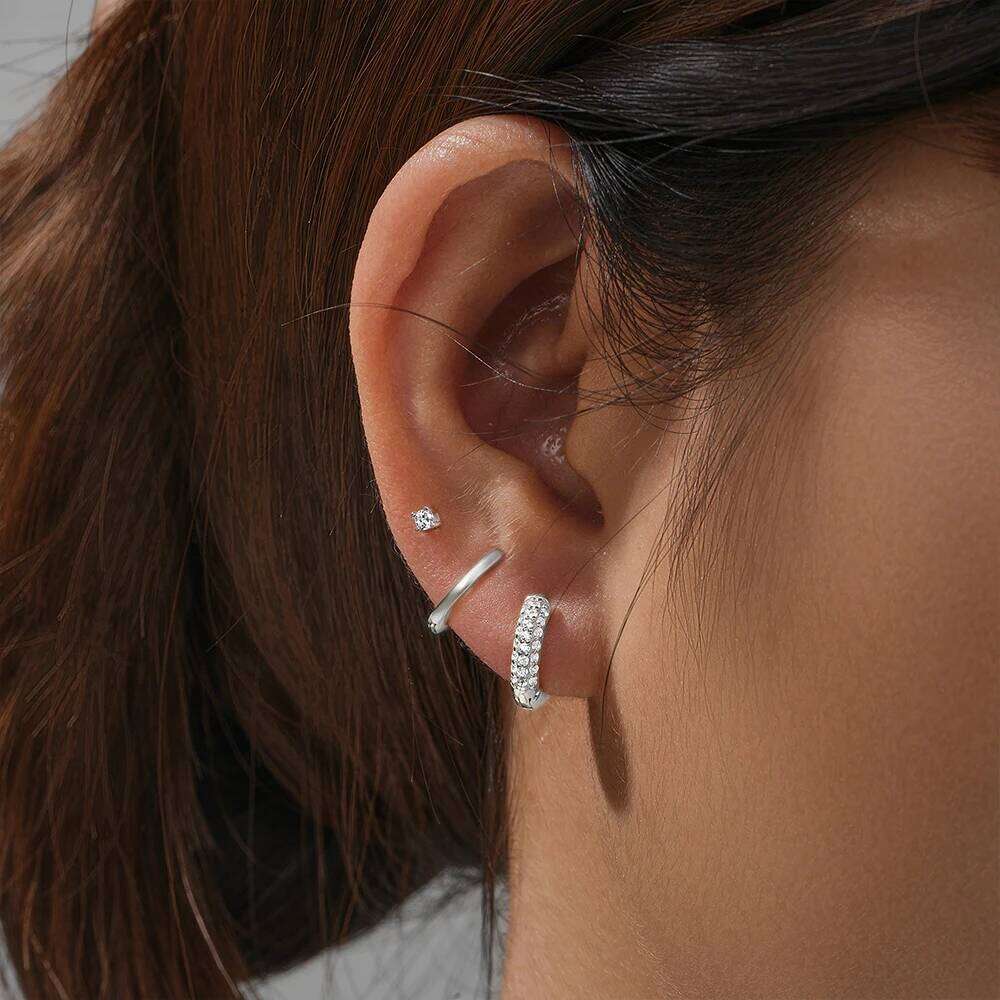 Aide Gold Stud Earrings Set Women 3pcs Huggie Hoop Stack for Multiple Piercing Hypoallergenic 925 Sterling Silver Jewelry