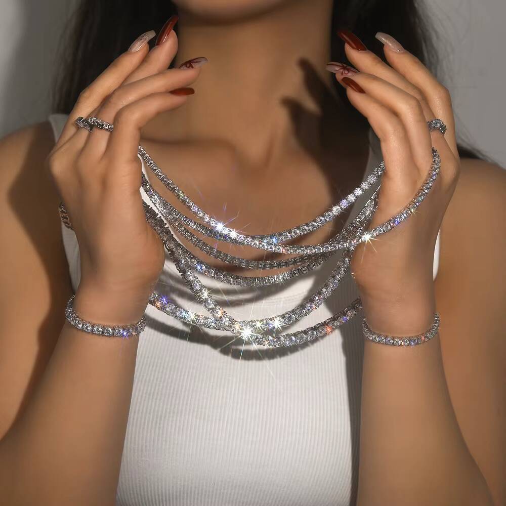 4mm Wholesale Custom Chain Tennis Necklace 925 Sterling Silver GRA Moissanite Lab Diamond Hip Hop Tennis Necklace for Men