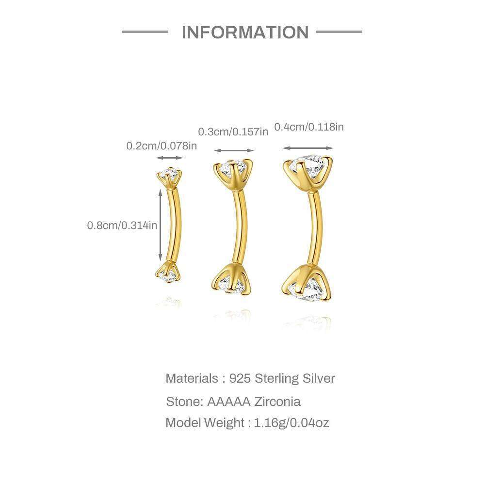 Aide 1piece 925 Sterling Silver Classic Ear Bone Earrings For Women Ins CZ Flat Head Piercing Navel piercing Earring Jewelry