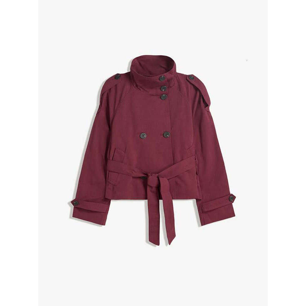 2025 Autumn Winter Women's Fashion Cross-Border Hot-Selling Elegant Stand Collar Double-Breasted Waist-Tie Short Trench Coat