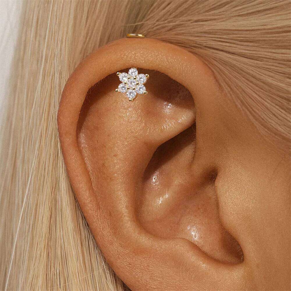 Aide 1piece Real 925 Sterling Silver Back Stud Earrings for Women Flat Head Cartilage Helix Piercing Ear Bone Fine Jewelry
