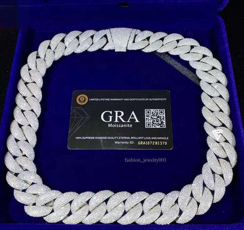23mm High Quality Hip Hop Jewelry Big Cuban Link Chain Custom Mens Necklace Iced Out VVS Moissanite Diamond With Gra Certified aa
