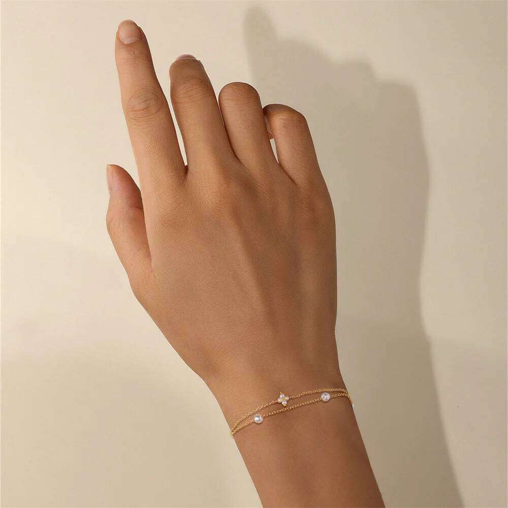 Aide Girls Chain for Women 925 Sterling Silver Double Layer Bracelet Exquisite Pearl Zircon Xmas Party Gifts Jewelry