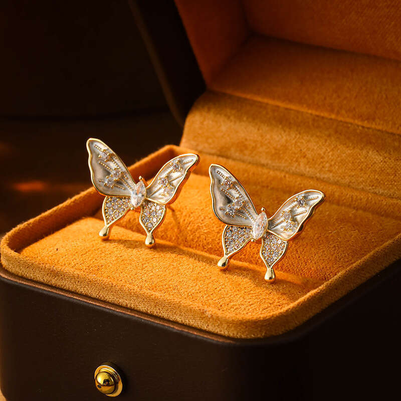 Micro Inlaid Full Zircon Oil Drop Butterfly for Women Original Design High-end Fashion Light Luxury Stud Hot Sweet Earrings