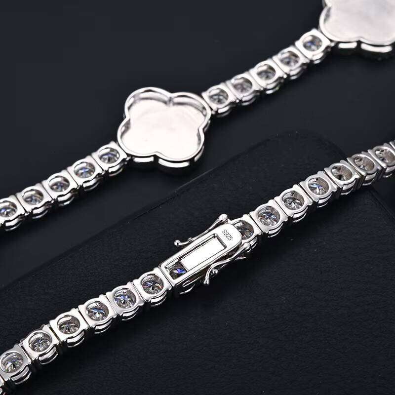 Fashion Clover Tennis Chain Bracelet 925 Sterling Silver 5mm Silicone Necklace Passes VVS Moissanite Test for Men and Women