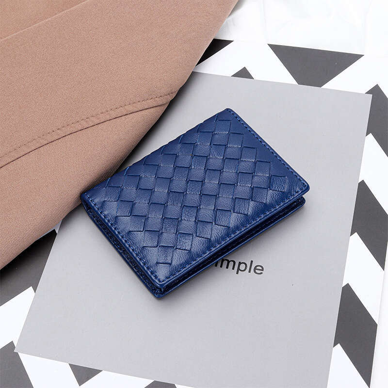 Wholesale Sheepskin Woven New Business Holder Women Genuine Leather Multi-Function Bag Men Card Clip Simple Coin Purse