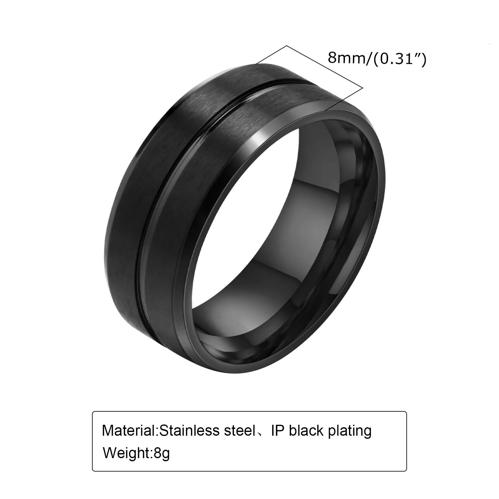 Vnox 8mm Black Men Ring Black Grooved Stainless Steel Finger Band Basic Male Boy Wedding Rings Classic Jewelry 251230