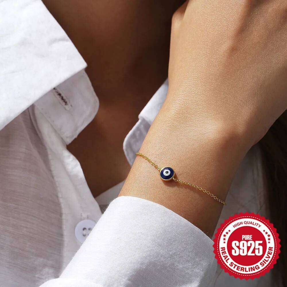 Aide 925 Sterling Silver Enamel Evil Eye Charm Bracelet For Women Minimalist Luxury Jewelry Adjustable Gold Chain Wedding Party