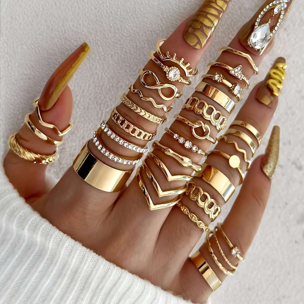 Fashion Baroque Rings Set Geometric Creative Ring Imitation Pearls 6 pieces 22 pieces 30 pieces Set Personality Irregular Womens Rings Flower Wholesal