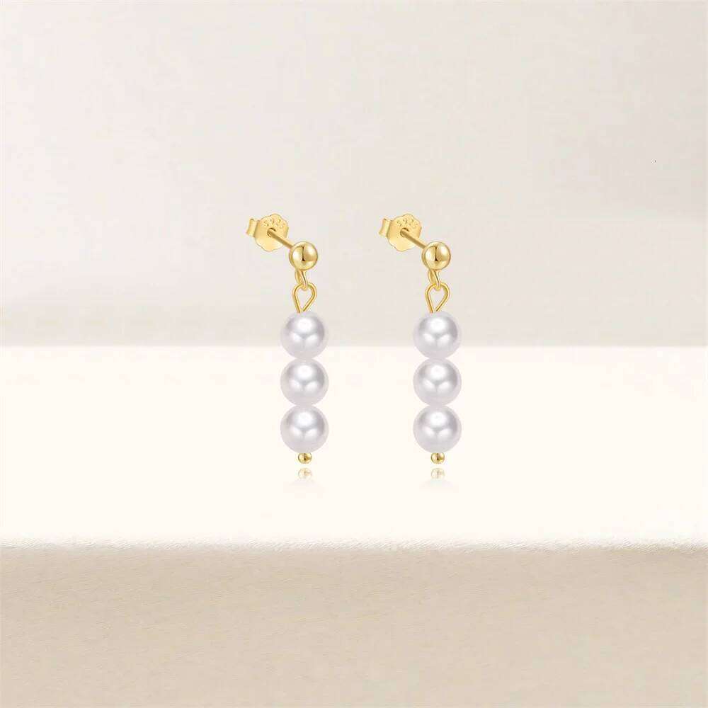 Aide 925 Sterling Silver Pearl Beading Dangling Drop Earrings For Women K Gold Simple Elegant Fine Jewelry Wedding Party Gift