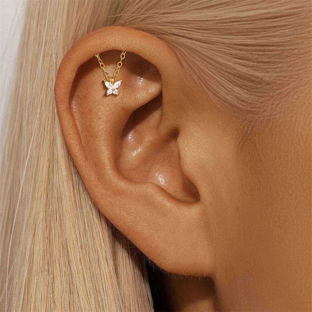 Aide 925 Sterlibg Silver Flat Zircon Stud Earrings For Women Cartilage Spiral Puncture Tassel Studs Lucky Flowers Jewelry Gift