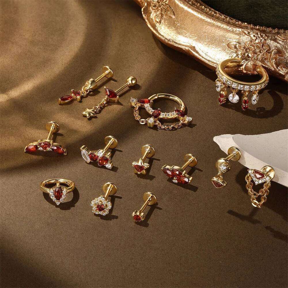 Aide Natural Garnet Earring 925 Sterling Silver Red Gemstone Lovely Post Earrings for Women Christmas Piercing Elegant Gift 1pc