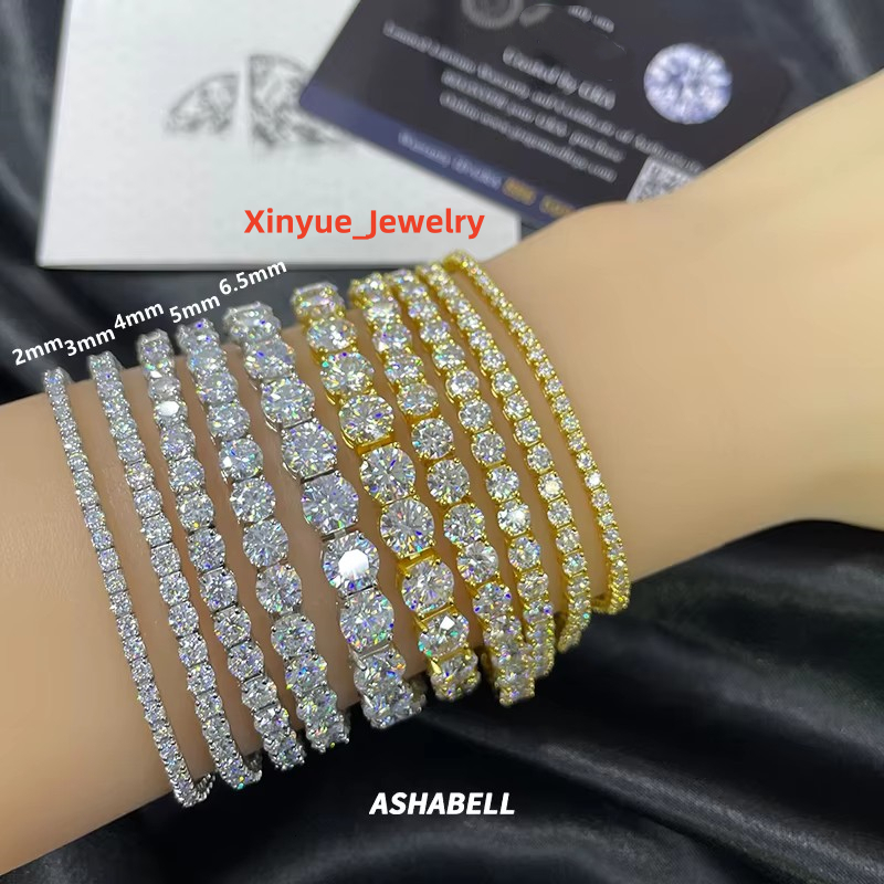 Ready to Ship Moissanite Tennis Chain Bracelet Ice Out 925 Silver Bracelet Hiphop Men Women Moissanite Bracelet
