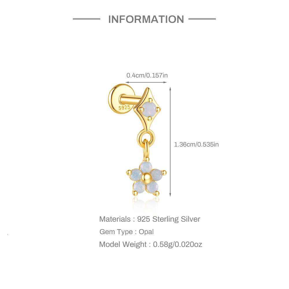 Aide 925 Sterling Silver CZ Dangle Charm for Helix Earlobe Rook Cartilage Agate Chains Earring DIY Piercing Jewelry