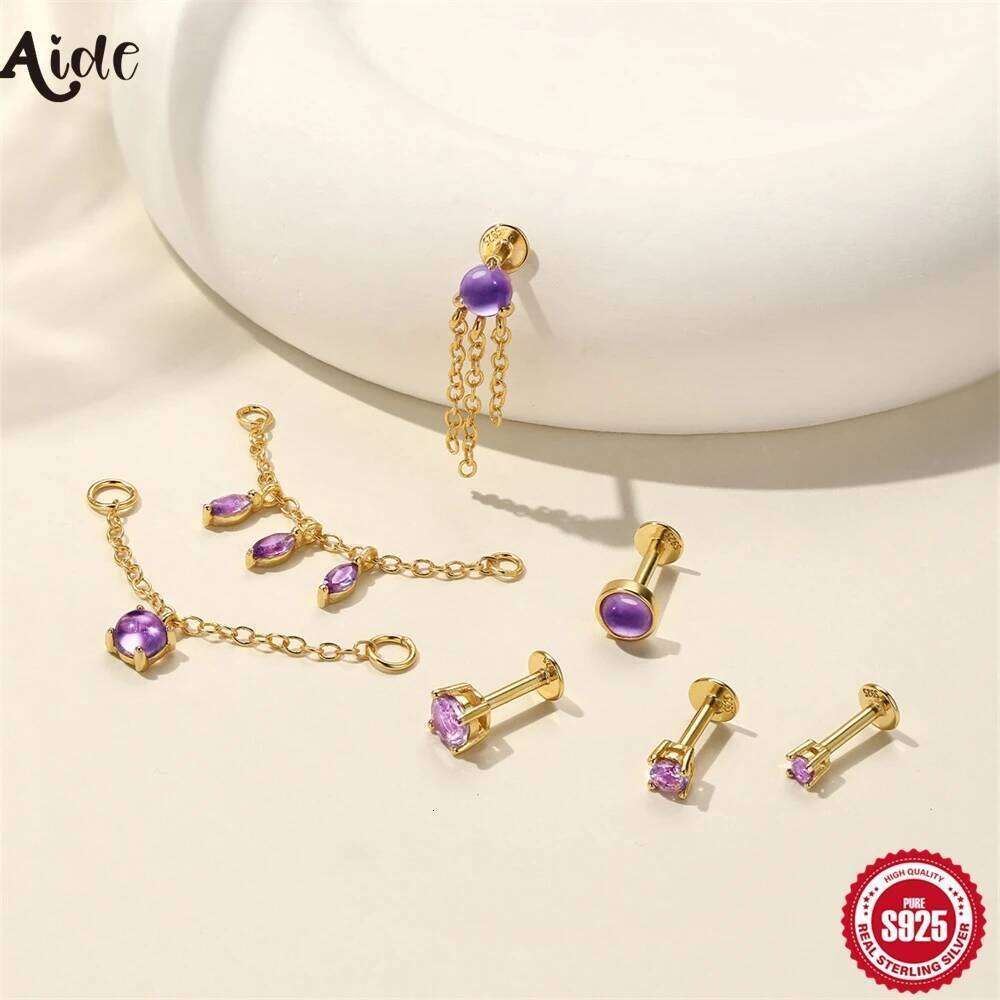 Aide 925 Sterling Silver Raw Stone Earrings Amethysts Apatite Lapis Quartz Stones Earring for Women Luxury Quality Jewelry Girls