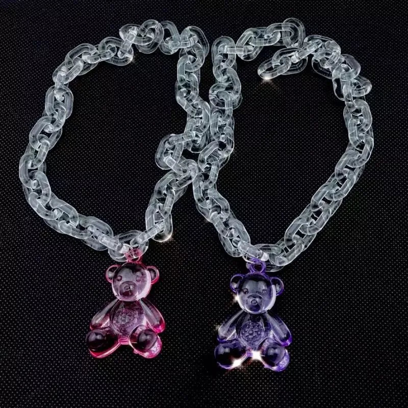 Punk Fashion Cute Transparent Bear Pendant Necklace Personalized Acrylic Chain Cute Small Bear Clavicle Chain for Women Girls 251230