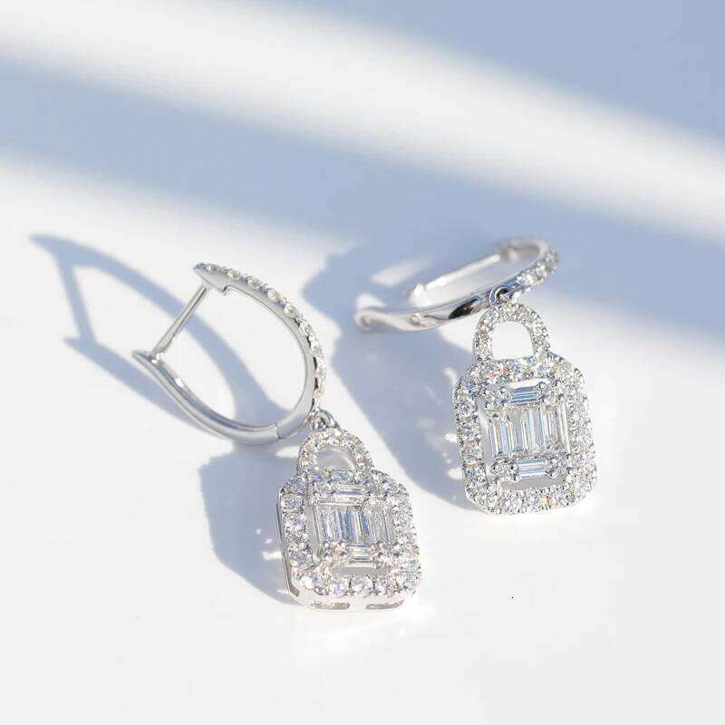 Huitan Luxury Micro Paved CZ Stone Women Drop Earring Lock Shape Pendent Wedding Marriage Bridal Earrings Trendy Jewelry Hot