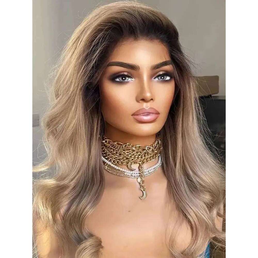High Quality Ombre Warm Brown Blonde Synthetic Lace Front Wig For White Black Women Daily Party Cosplay Use Smalll Large Cap